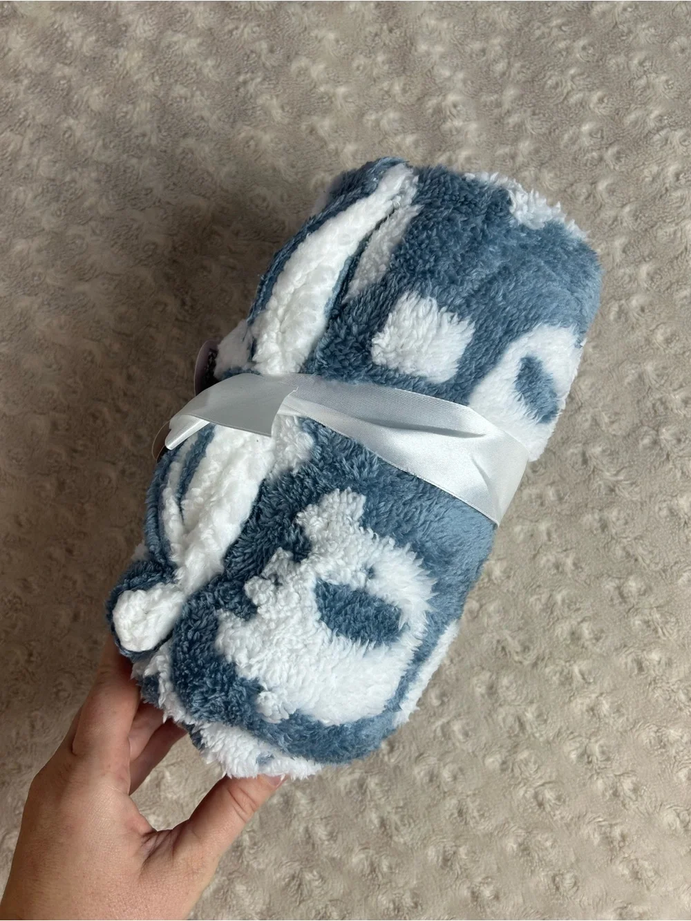 Parent's Choice Blue White Elephants Baby Blanket Plush Security Lovey Sherpa